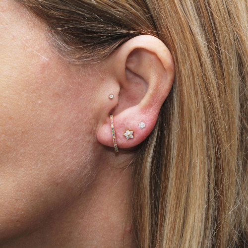 Brinco Ear Hook com Pedras de Ouro 18k