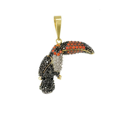 Pingente Animal Tucano de Ouro 18k com Pedras