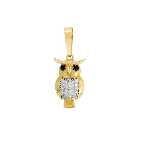 Pingente Animal Coruja 2 cm de Ouro 18k Com Pedras