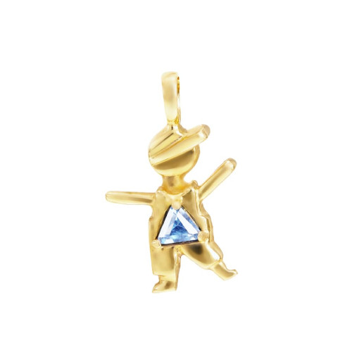 Pingente Boneco Menino 1,5 cm de Ouro 18k Com Pedra Azul