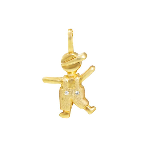 Pingente Boneco Menino 1,5 cm de Ouro 18k Com Pedras