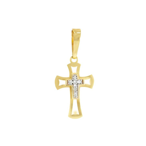 Pingente Crucifixo de Ouro 18k 2 cm Com Pedra