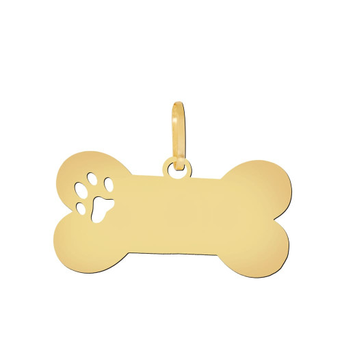 Pingente Pet Medalha Osso Cachorro de Ouro 18k