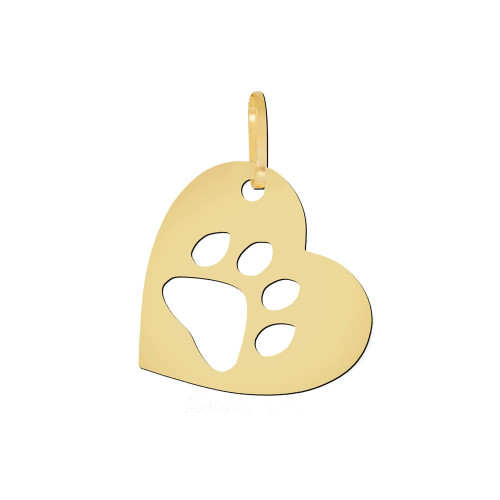Pingente Pet Medalha Coração Pata de Cachorro de Ouro 18k