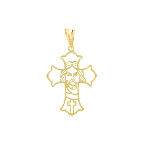 Pingente Crucifixo com Face de Cristo de Ouro Amarelo 18k
