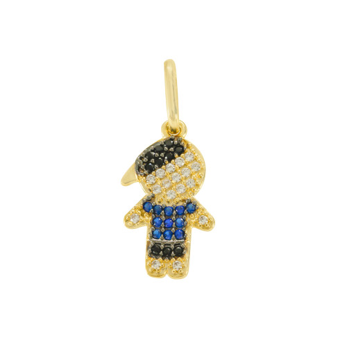 Pingente Boneco Menino 1,5 cm com Pedras de Ouro 18k