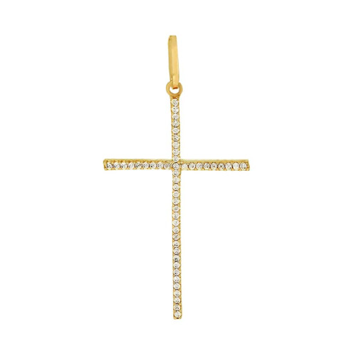 Pingente Crucifixo com Pedras 3 cm de Ouro 18k
