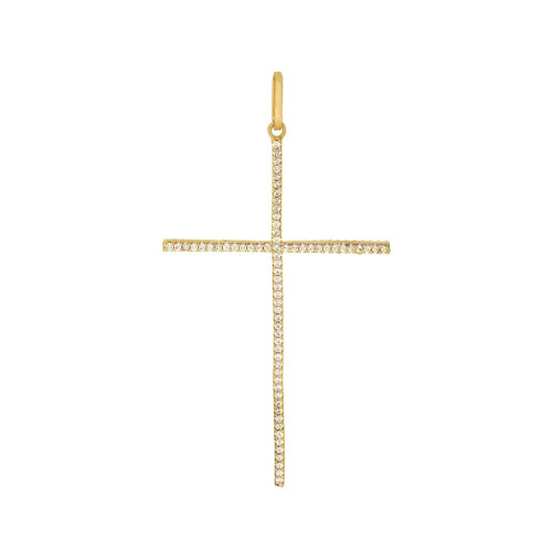 Pingente Cruz Com Pedras 5 cm de Ouro 18k