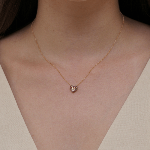 Pingente Coração Fé 1 cm com Pedras de Ouro 18k