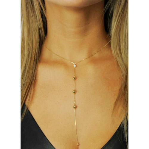 Pingente Gravata Bola 6 mm Com Pedra de Ouro 18k