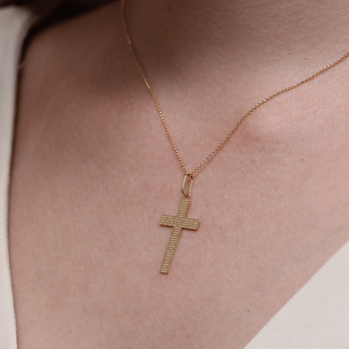 Pingente Crucifixo de Ouro 18k Oração Pai Nosso 3,3 cm