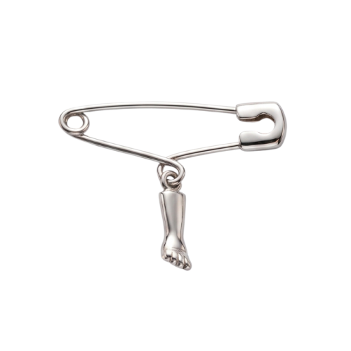 Alfinete com Pingente Figa de Ouro Branco